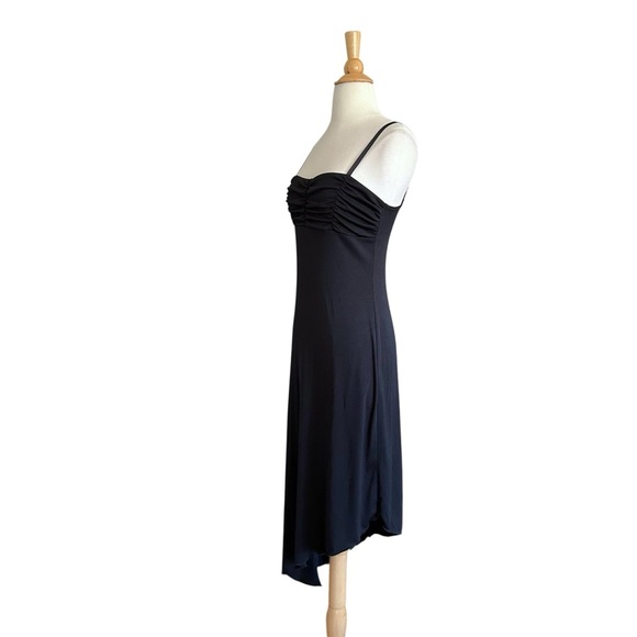 Vintage 90s Y2K La Belle Black Ruched Bust Asymmetrical Hem Slip Dress Size S - Picture 6 of 16